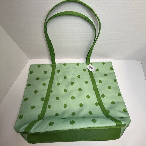 Kate Spade x Clinique Green Polka Dot Tote Bag Plus 2 Small Cosmetic Bags New - Picture 5 of 8